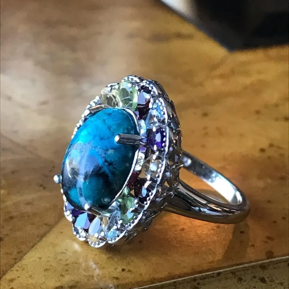 Natural Shadowkite Sterling Silver Cocktail Ring Size 7